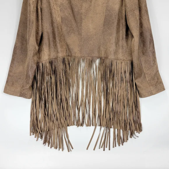 Chicos Faux Leather Fringe Open Front Jacket Women 1 Medium Boho Western Cowgirl - Picture 11 of 12